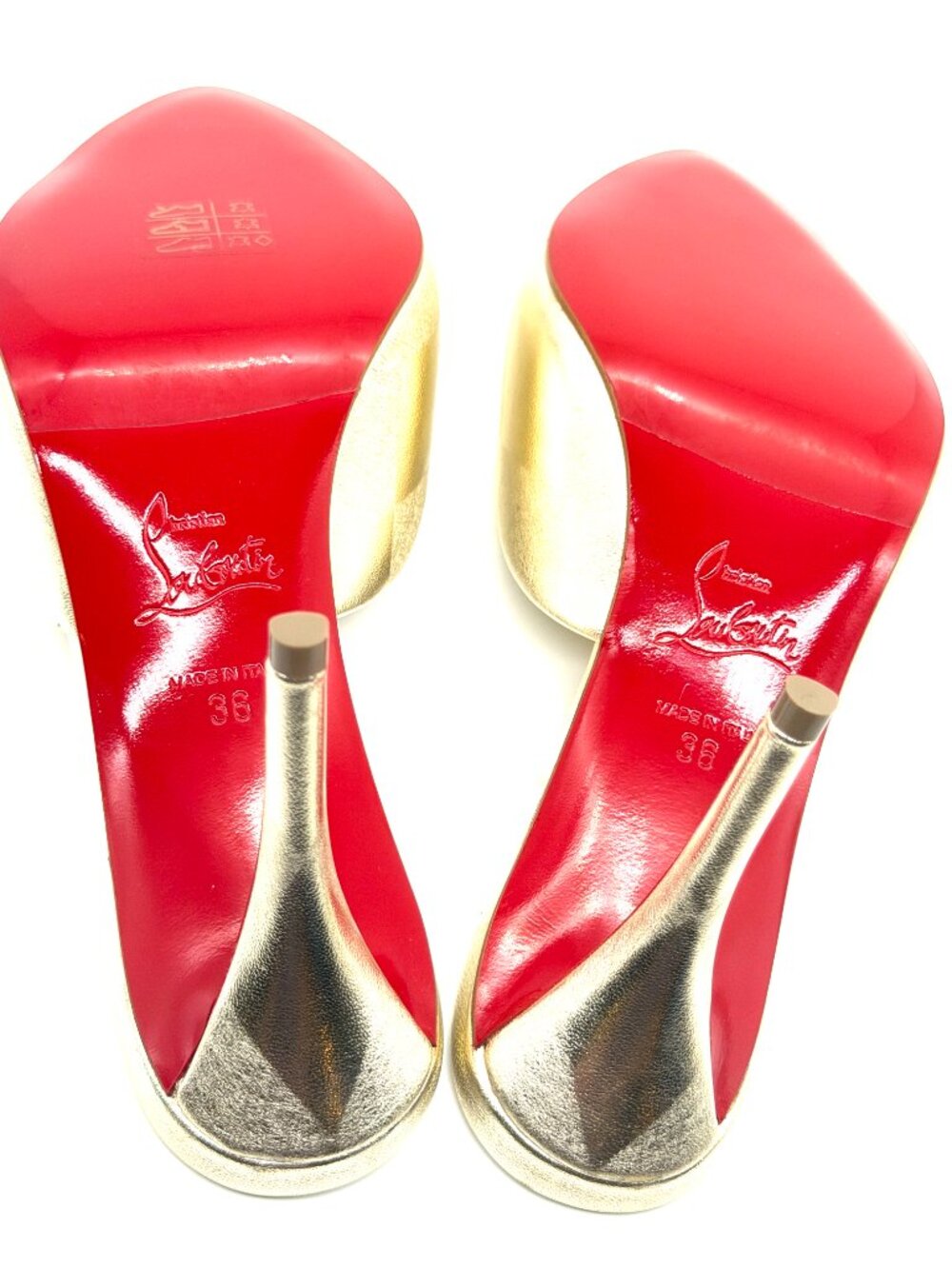 Christian Louboutin MISS Z MULE 80 Metallic Leather Sandals Heels Gold - Picture 14 of 16